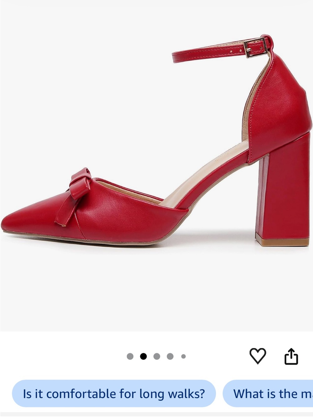 Venus Celia Red Pointed-Toe Bow Block Heels with Ankle Strap - Picture 5 of 9